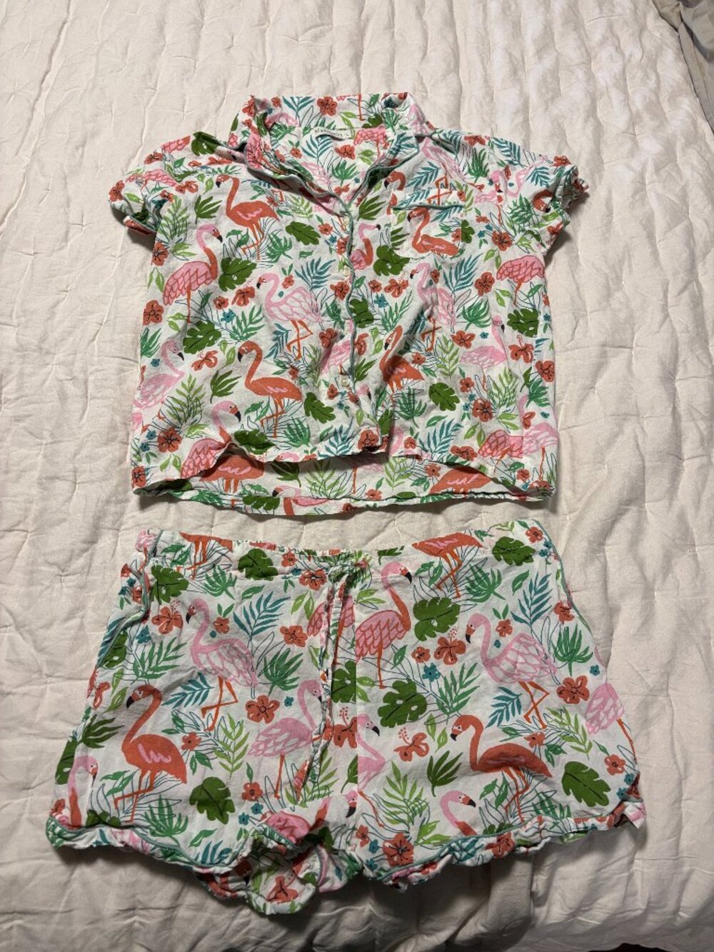 Flamingo floral Print Pajama Set Shorts Womens Large Multicolor
